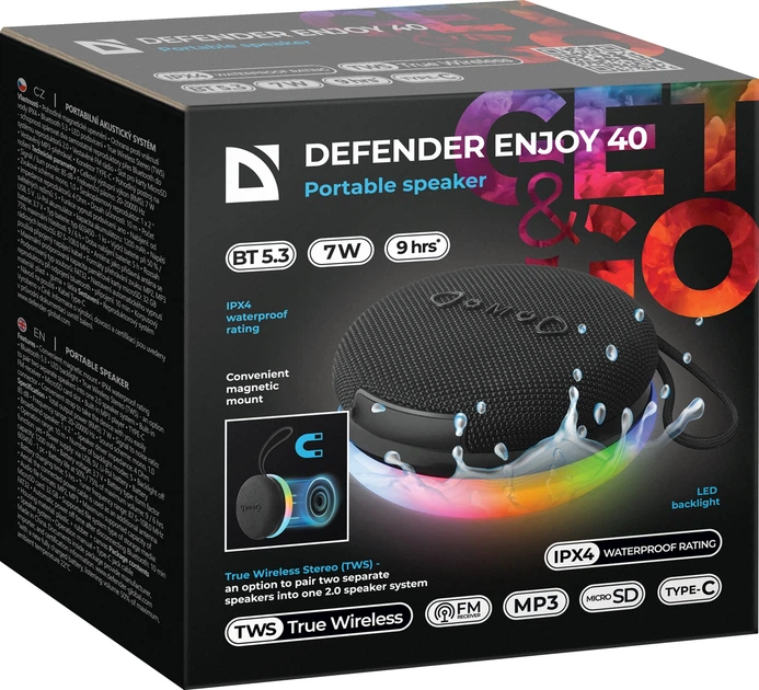 Głośnik przenośny Defender Enjoy 40 LED 7W bluetooth Black (4745091890319) - obraz 8