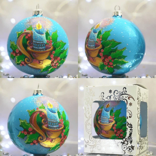 Новогодний шар на елку Santa Shop Голубая свеча Голубой 10 см (4820001106909) - изображение 5