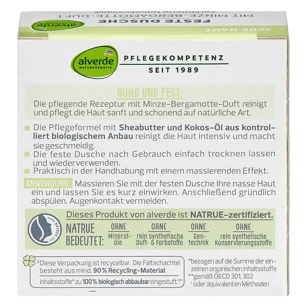 Твердое мыло для душа Alverde NATURKOSMETIK Pro Climate с ароматом мяты и бергамота, 60 г - изображение 2