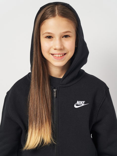 Bluza rozpinana z kapturem dziewczęca młodzieżowa Nike K Nsw Club Flc Hd Fz Ls Lbr FD3004-010 137-146 cm (M) Czarna (196607240731) - obraz 4