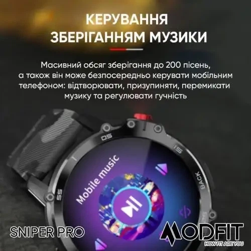 Тактичні водонепроникні смарт-годинники Modfit Sniper Pro Black 4G - изображение 4