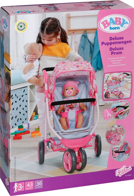 Коляска з капюшоном для ляльок BABY BORN 36 та 43 см Складана 2 в 1 Deluxe (834145) (4001167834145) - зображення 7