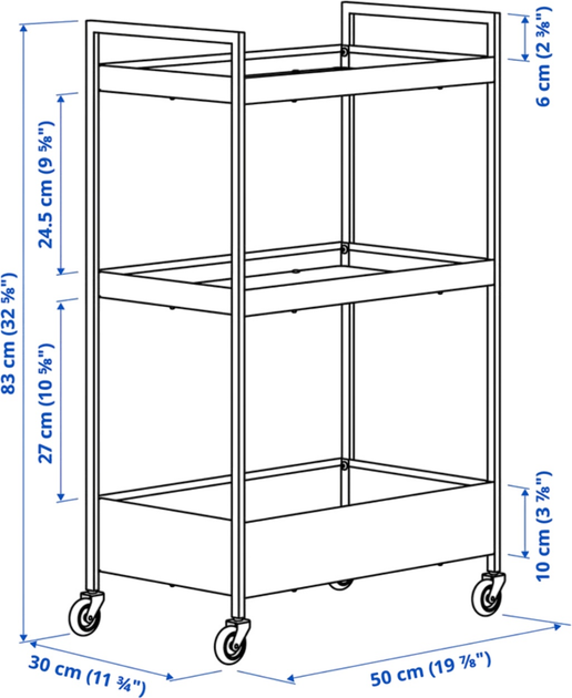 Етажерка Ikea Nissafors на колесах 50.5 x 30 x 83 см Бежева (405.858.01) - зображення 3