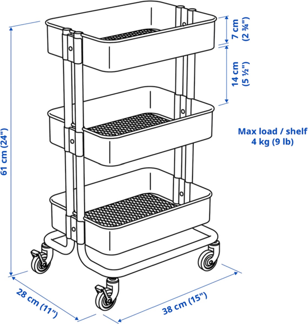 Етажерка Ikea Raskog на колесах 28 x 38 x 61 см Чорна (805.867.90) - зображення 2