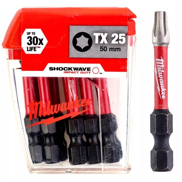 Бита ShW MILWAUKEE, TX25, 50мм, (10шт) - Фото 1 Бита ShW MILWAUKEE, TX25, 50мм, (10шт) - изображение 1