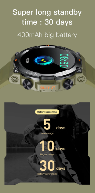 Смарт годинник тактичний військовий Mevaden Hunter Army Green 1.39 inch Bluetooth 5.0 дзвінки - Фото 10 Смарт годинник тактичний військовий Mevaden Hunter Army Green 1.39 inch Bluetooth 5.0 дзвінки - изображение 10