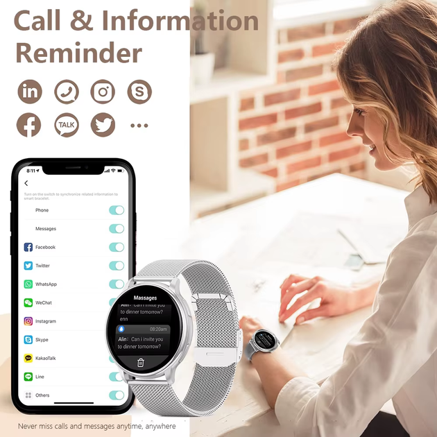 Жіночі смарт-годинник з можливістю дзвінків Smart Mevaden Black + додатковий ремінець - Фото 7 Жіночі смарт-годинник з можливістю дзвінків Smart Mevaden Black + додатковий ремінець - изображение 7