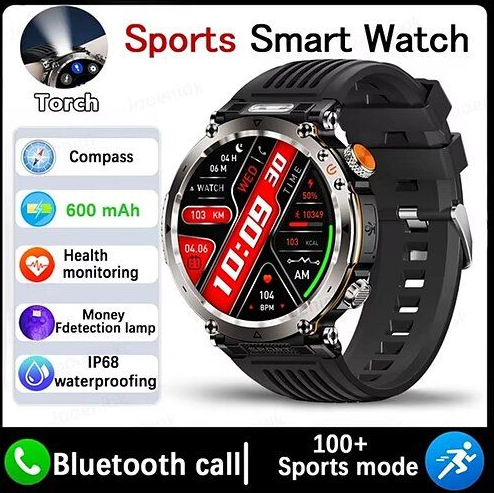 Смарт годинник з компасом тактичний HT30 Black, IP68, ліхтар, екран 1,7'' HD, батарея 600 мАч Чорний - изображение 2