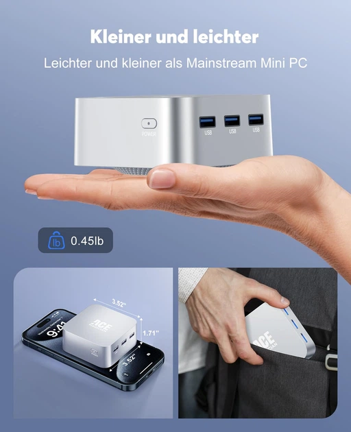 Мини ПК ACEMAGICIAN T8PLUS / Intel N100 / RAM 16GB / SSD 512GB / 3 x HDMI / 2 x LAN / Wi-Fi 5 / Bluetooth 4.2 / Windows 11 Pro / Серебристый - изображение 5