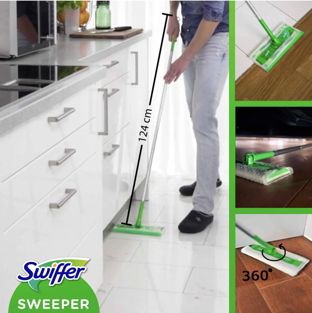 Швабра для мытья пола Swiffer Kit + 8 сухих и 3 влажные салфетки - изображение 5