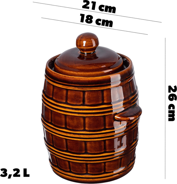 Beczka kamionkowa Kadax Helios z kołnierzem i pokrywką 3.2 l (5903699476802) - obraz 2