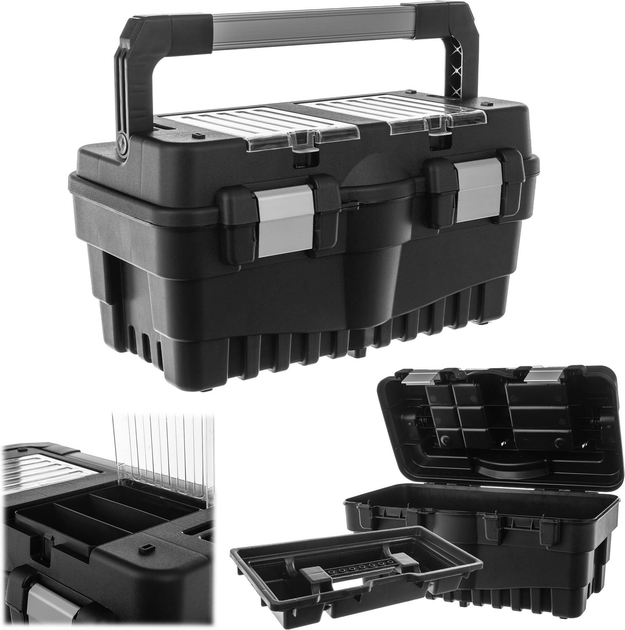 Skrzynia narzędziowa Kadax Varmdo z 2 organizerami czarna 45 x 25 x 24 cm (5906638308745) - obraz 4