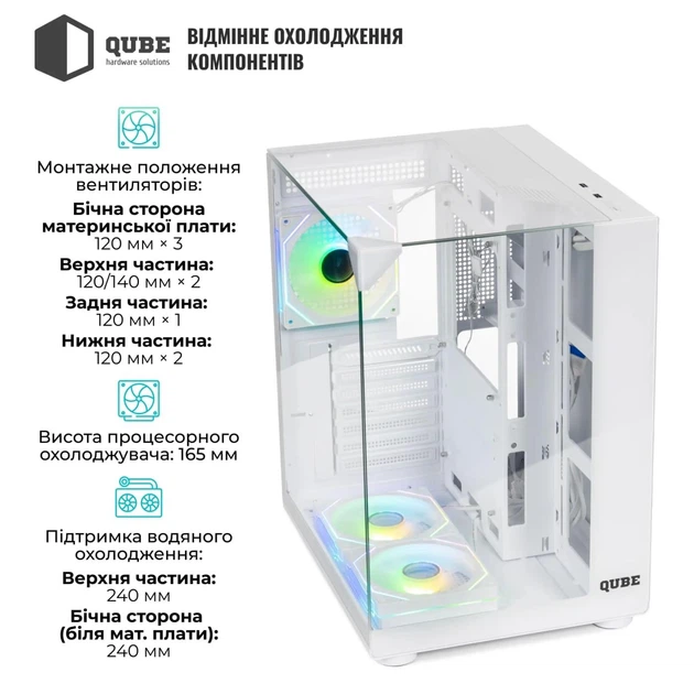Корпус QUBE AQUARIUM ARGB WHITE (AQUARIUM_GWNU3) - Фото 2 Корпус QUBE AQUARIUM ARGB WHITE (AQUARIUM_GWNU3) - изображение 2