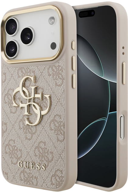 Панель Guess 4G Metal Logo Gold Frame для Apple iPhone 17 Pro Max Pink (GUHCP17X4GMGCPI) - зображення 4