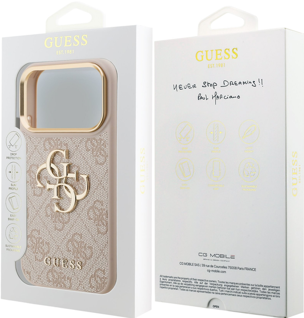 Панель Guess 4G Metal Logo Gold Frame для Apple iPhone 17 Pro Max Pink (GUHCP17X4GMGCPI) - зображення 7