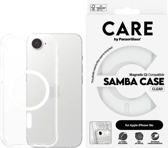 Панель CARE by PanzerGlass Fashionable Case Samba Transparent w. White Qi для Apple iPhone 16e (CRRFLCMG29845) - зображення 3