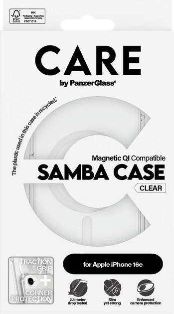 Панель CARE by PanzerGlass Fashionable Case Samba Transparent w. White Qi для Apple iPhone 16e (CRRFLCMG29845) - зображення 4