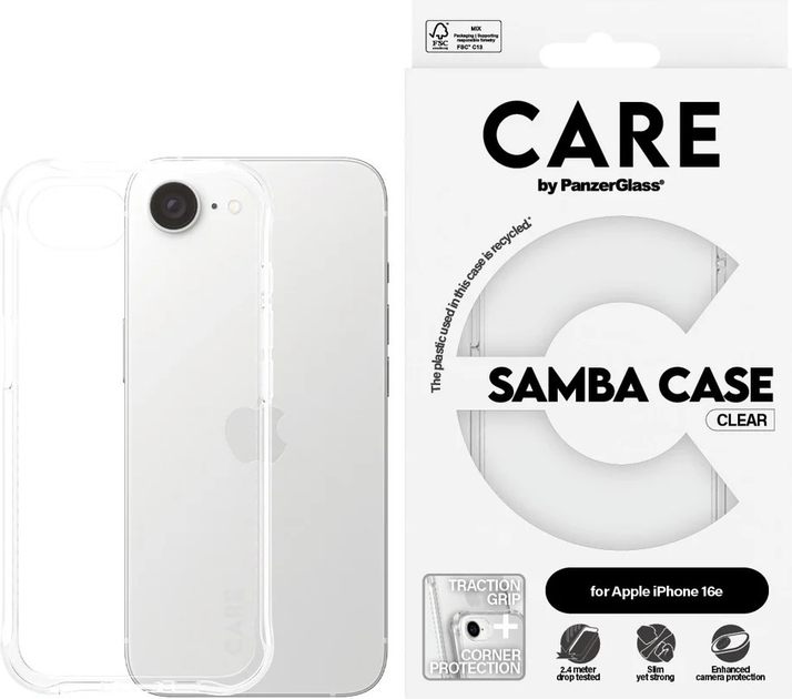 Etui CARE by PanzerGlass Fashionable Case Samba Transparent do Apple iPhone 16e (CRRFSMBG29845) - obraz 3