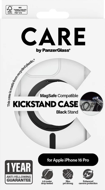 Панель CARE by PanzerGlass Feature Case Transparent w. Black Kickstand & MagSafe для Apple iPhone 16 Pro (5715685003837) - зображення 4