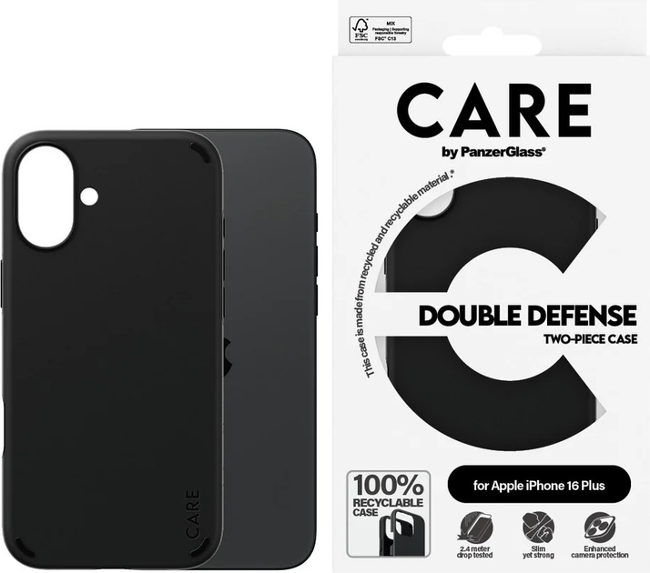 Панель CARE by PanzerGlass Feature Case Double Defense Black для Apple iPhone 16 Plus (5715685003974) - зображення 3