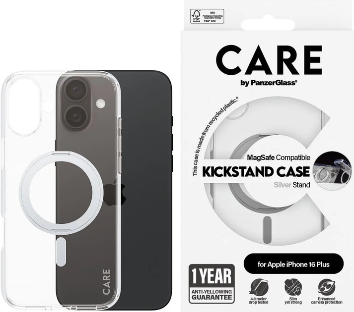 Панель CARE by PanzerGlass Feature Case Transparent w. Silver Kickstand & MagSafe для Apple iPhone 16 Plus (5715685003899) - зображення 3