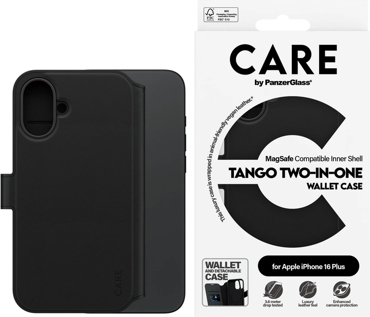 Чохол-книжка CARE by PanzerGlass Feature Case Tango Two-in-One Wallet w. MagSafe для Apple iPhone 16 Plus Black (5715685003936) - зображення 3