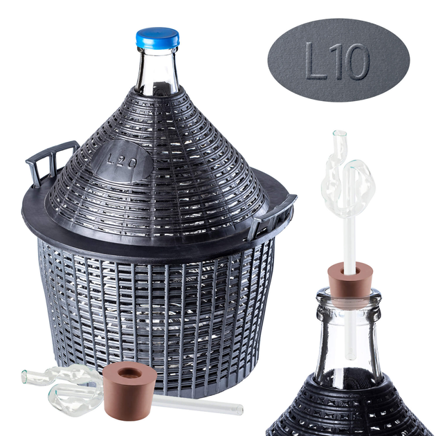 Zestaw winiarski Kadax Balon 10 l + Korek nr. 3 + Szklana rurka (5903699487099) - obraz 1