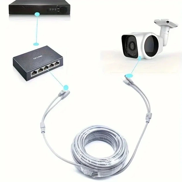 Готовый комбинированный кабель RJ45 + DC для видеонаблюдения, 10 м, медный, LAN + питание - изображение 2