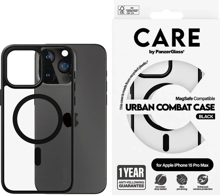Etui CARE by PanzerGlass Flagship Case Transparent Urban Combat w. Black MagSafe do Apple iPhone 15 Pro Max (5715685005633) - obraz 3