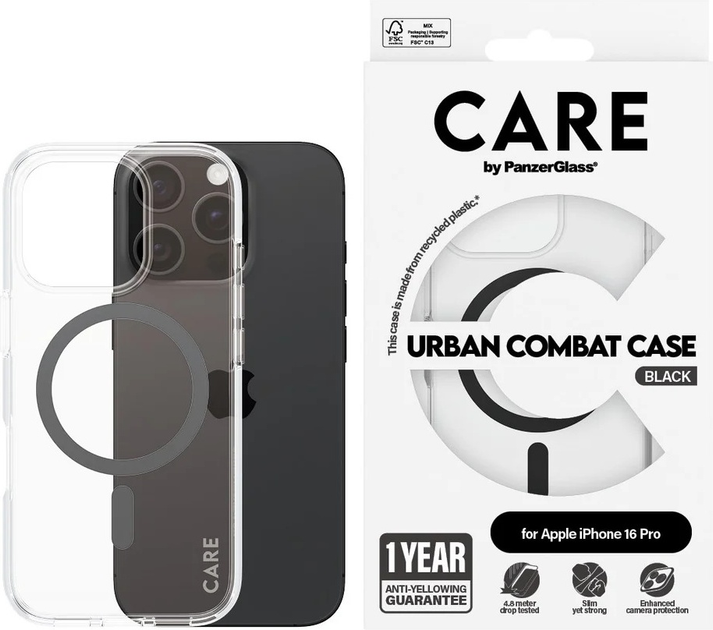 Панель CARE by PanzerGlass Flagship Case Transparent Urban Combat w. Black MagSafe для Apple iPhone 16 Pro (5715685004124) - зображення 3