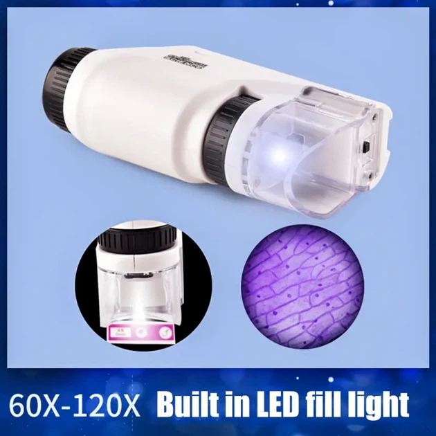 Детский портативный микроскоп LED 60-120x с подсветкой и компактным дизайном - изображение 4