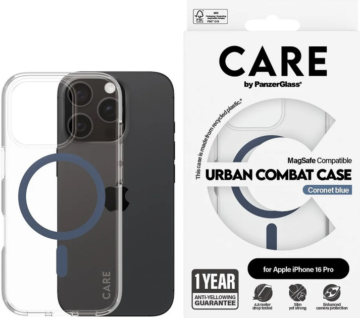 Панель CARE by PanzerGlass Flagship Case Transparent Urban Combat w. Blue MagSafe для Apple iPhone 16 Pro (5715685004322) - зображення 3