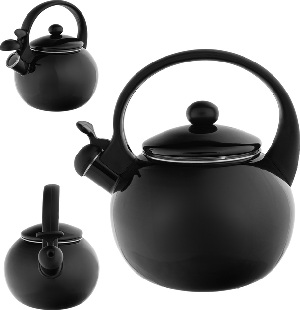 Czajnik emaliowany Kadax Cusset z gwizdkiem czarny 2.2 l (5903699493243) - obraz 3