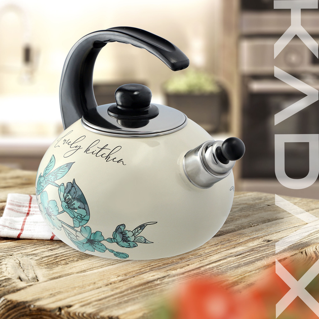 Czajnik emaliowany Kadax Marbella Zielone kwiatki 2.2 l (5903699472149) - obraz 3