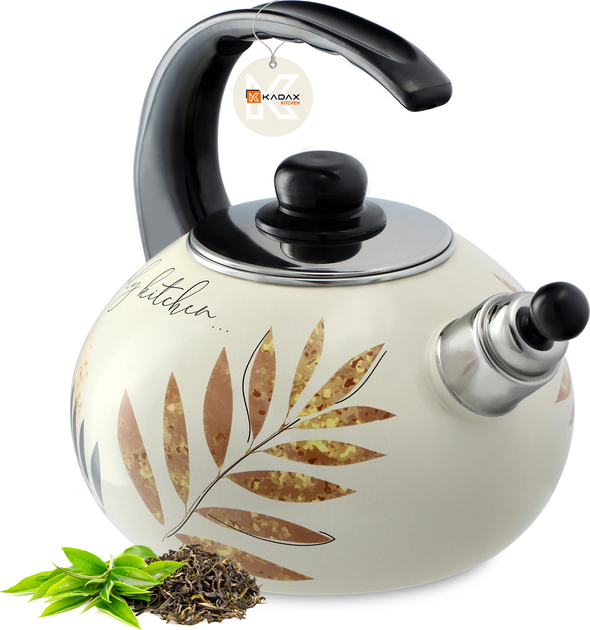 Czajnik emaliowany Kadax Marbella Liście 2.2 l (5903699472125) - obraz 1