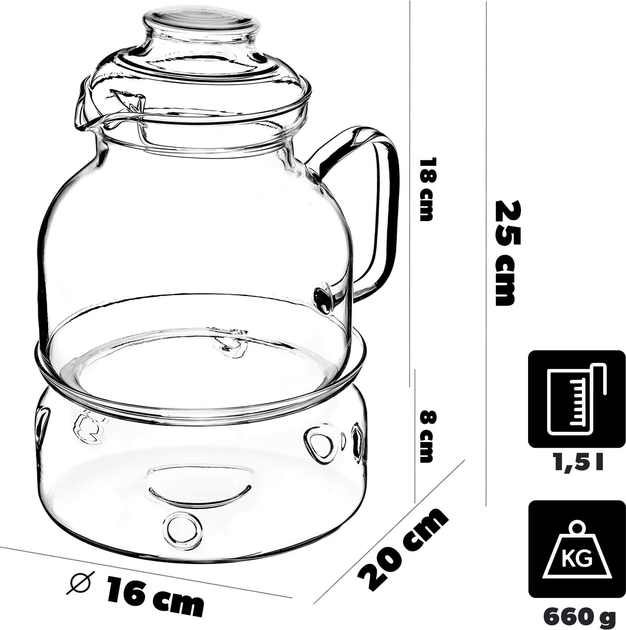 Заварний чайник жаростійкий Kadax Risel з підігрівачем 1.5 л (5906638311189) - зображення 2