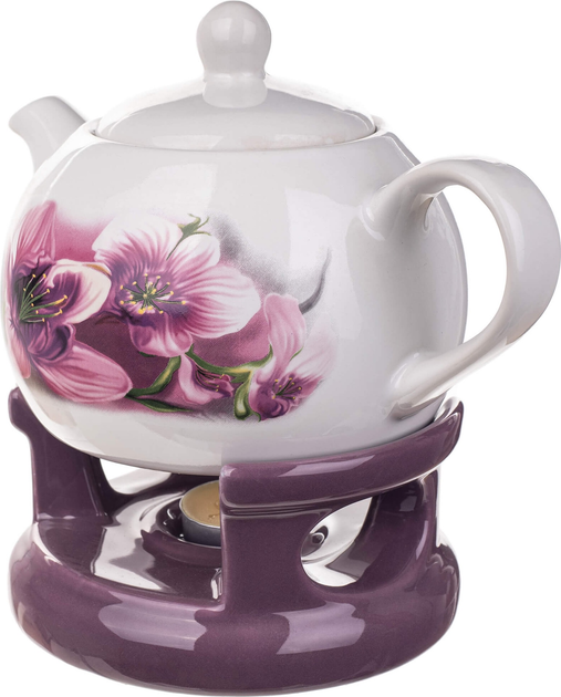 Dzbanek na herbatę ceramiczny Kadax Irais z podgrzewaczem Biało-Fioletowy 1 l (5906638318461) - obraz 4