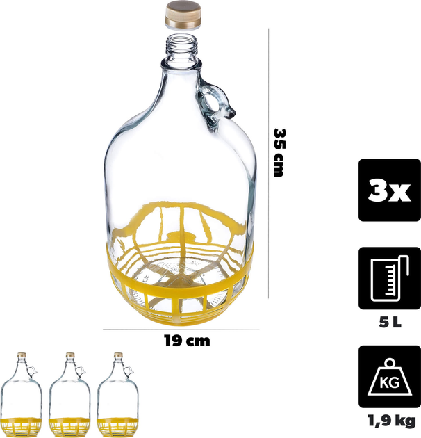 Zestaw gąsiorów Kadax na wino z zakrętką 5 l x 3 szt (5903699436608) - obraz 2