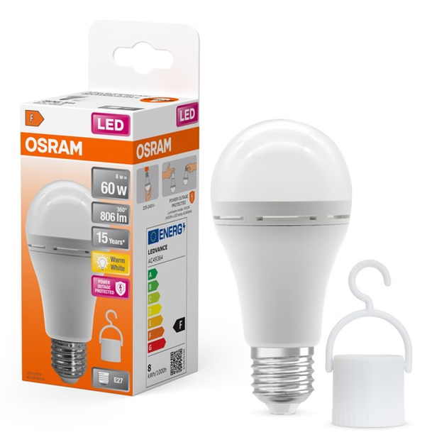 Лампа світлодіодна Osram LED E27 A60 8W 806LM 2700K Rechargeable (4099854190087) - зображення 5