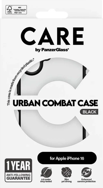 Панель CARE by PanzerGlass Flagship Case Transparent Urban Combat w. Black Frame для Apple iPhone 16 (5715685004278) - зображення 4