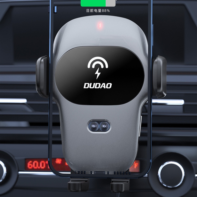 Автомобільний тримач Dudao F20xs з вбудованим бездротовим зарядним пристроєм Qi 15 Вт Сірий (6973687243487) - зображення 6