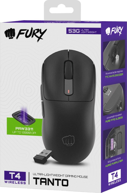 Mysz Fury Tanto T4 Wireless/Bluetooth/USB Black (NFU-2203) - obraz 16