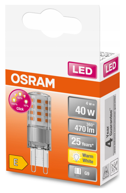Лампа світлодіодна Osram LED G9 4W 827 470LM DIMX3 (4058075432277) - зображення 4