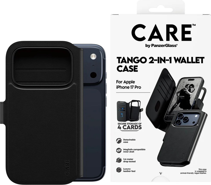 Чохол-книжка CARE by PanzerGlass Feature Case Tango Two-in-One Wallet w. MagSafe для Apple iPhone 17 Pro Black (CR75454) - зображення 3