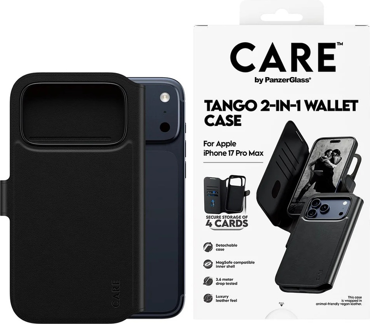 Чохол-книжка CARE by PanzerGlass Feature Case Tango Two-in-One Wallet w. MagSafe для Apple iPhone 17 Pro Max Black (CR63940) - зображення 3