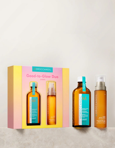 Набір кометики для догляду Moroccanoil Good-to-Glow Duo Light Олія для волосся 100 мл + Нічна сироватка для тіла 50 мл (7290116977539) - зображення 2