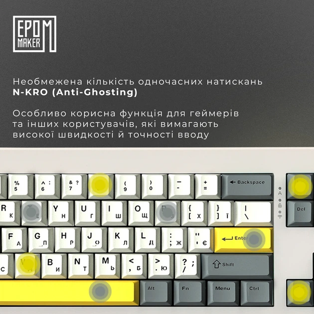 Клавіатура бездротова Epomaker Shadow-X 70% Mulan Switch Hot-Swap (2.4G/BT/USB) LCD Screen RGB UA White (SHX-W-M) - изображение 5