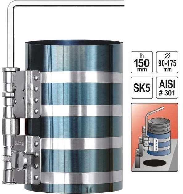 Obejma do pierścieni tłokowych Yato YT-0637 6" Ø = 90-175 mm (5906083906374) - obraz 2