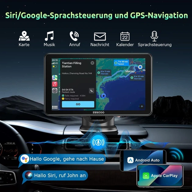 Автомагнитола ESSGOO 743CP / 7" / Сенсорная / Apple CarPlay / Android Auto / GPS / Bluetooth / AUX / USB - изображение 4
