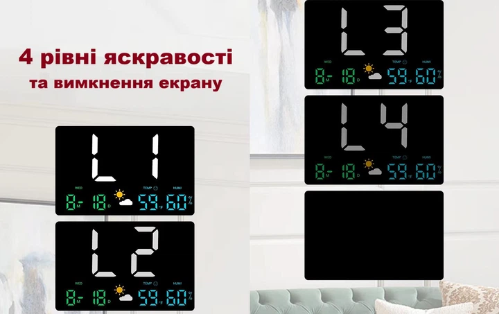 Часы Deepfox GH-8012 LED цифровые электронные настенные/настольные Будильник Дата Температура Влажность 24,8х15,8см белый - изображение 12